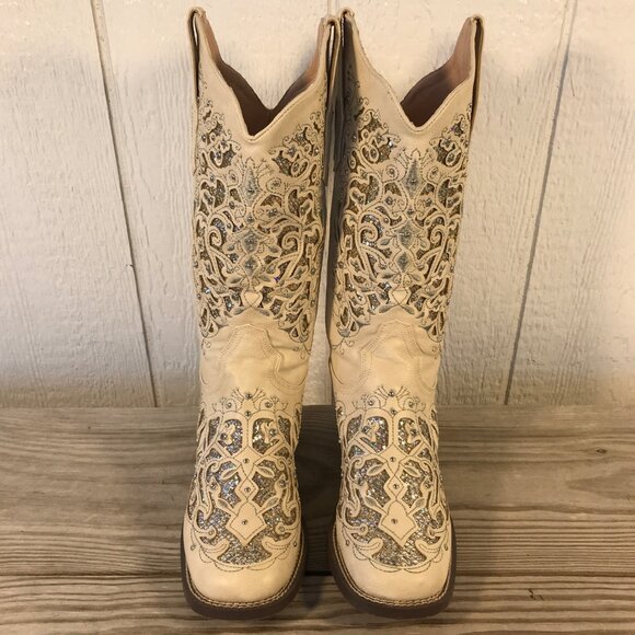 Crysigne Rhinestones and Glitter Womens Cream Western Boots US 8 - Picture 10 of 12